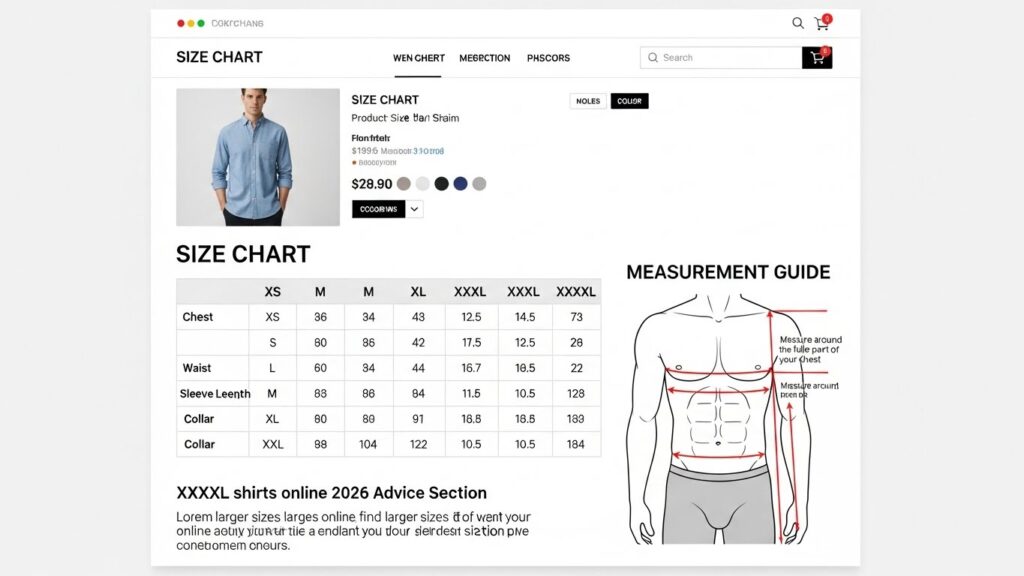 XXXXl Shirts size chart